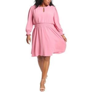 London Times Pink Smocked Waist Long Sleeve